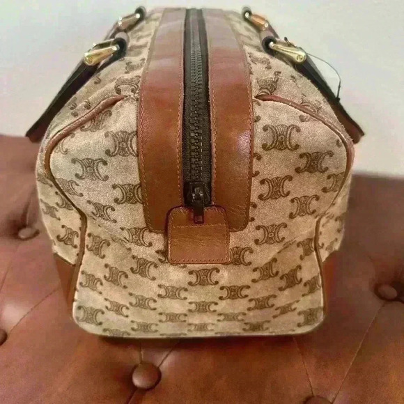 Authentic CELINE Blason pattern Suede Handbag Bostonbag Beige Vintage w/COA - Picture 7 of 14